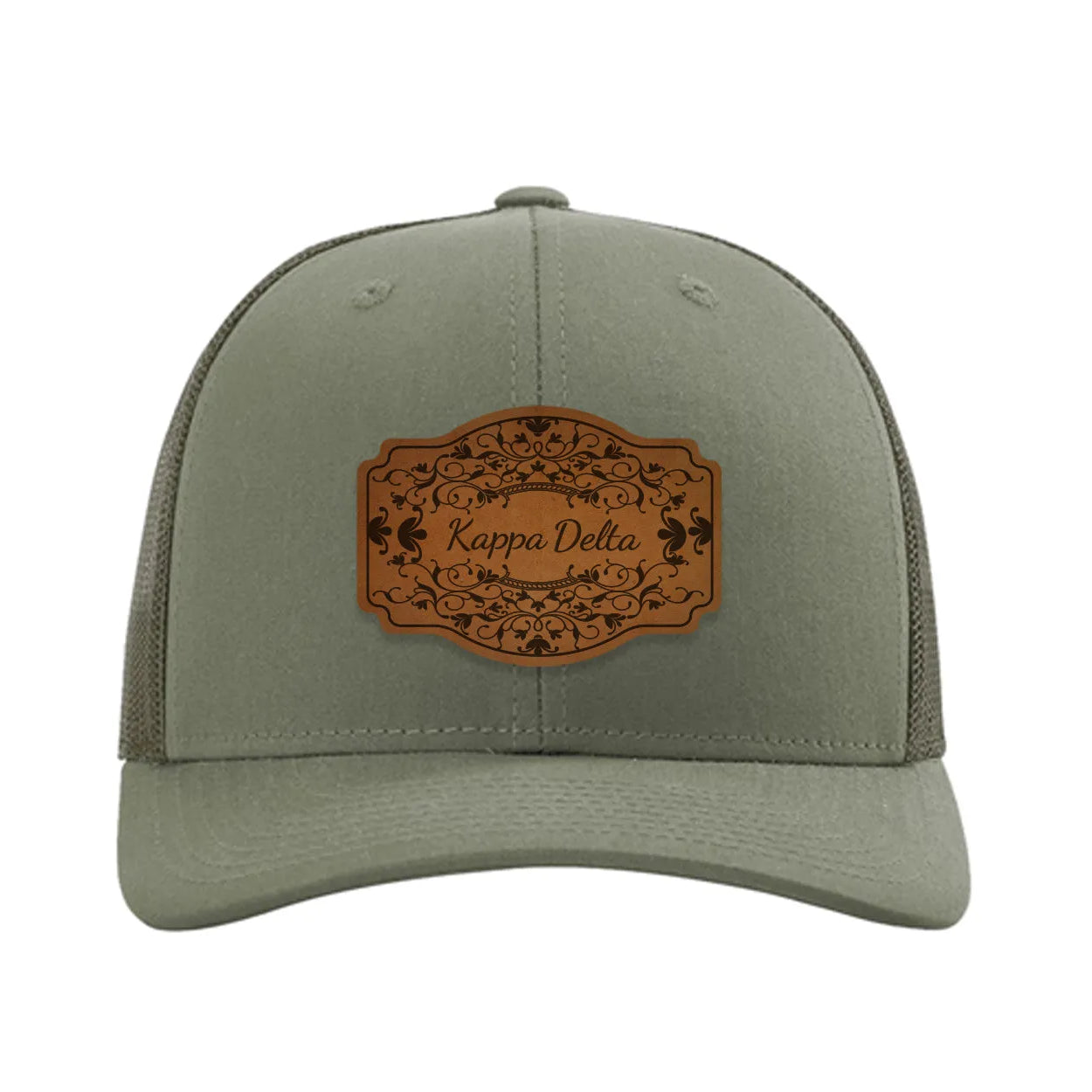 Kappa Delta Richardson 112 Leatherette Patch Trucker Hat - Scroll Loden Trucker Hat