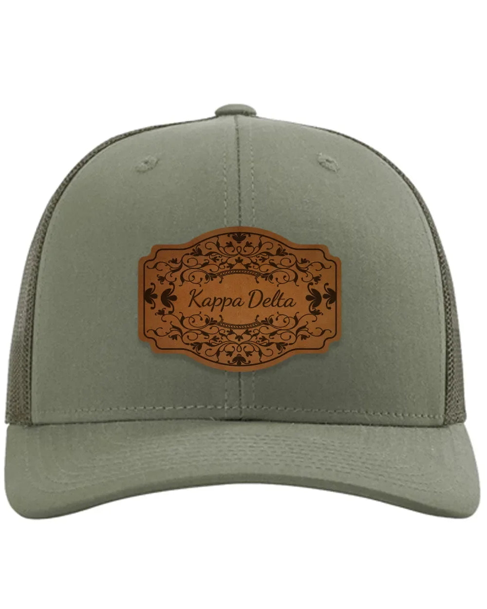 Kappa Delta Richardson 112 Leatherette Patch Trucker Hat - Scroll Loden Trucker Hat