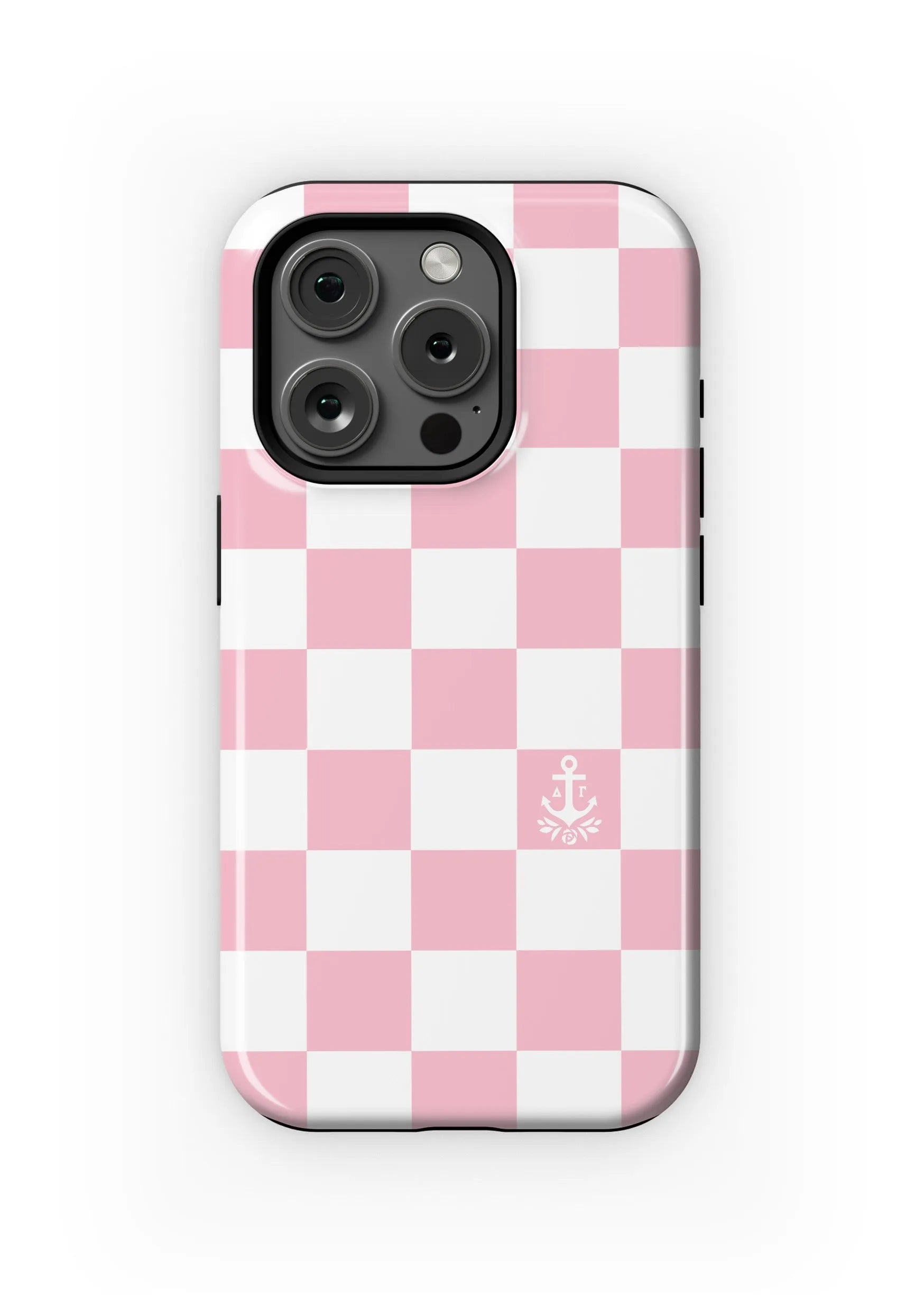 Delta Gamma iPhone 16, 15, 14 Mobile Phone Case - Pink Check Gloss Mobile Phone Cases