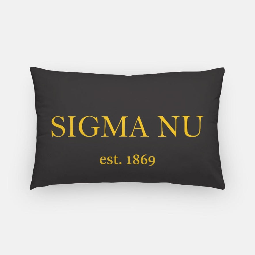 Sigma Nu Lumbar Pillow Cover - Traditional 1869 Black Gold Pillow Covers