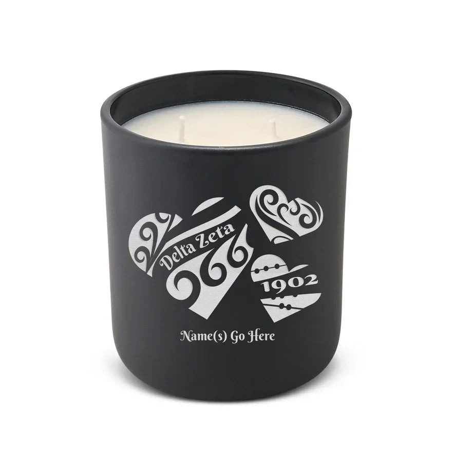 Personalized Delta Zeta Laser Etched Glow Candle 12 oz. - Hearts | DZ