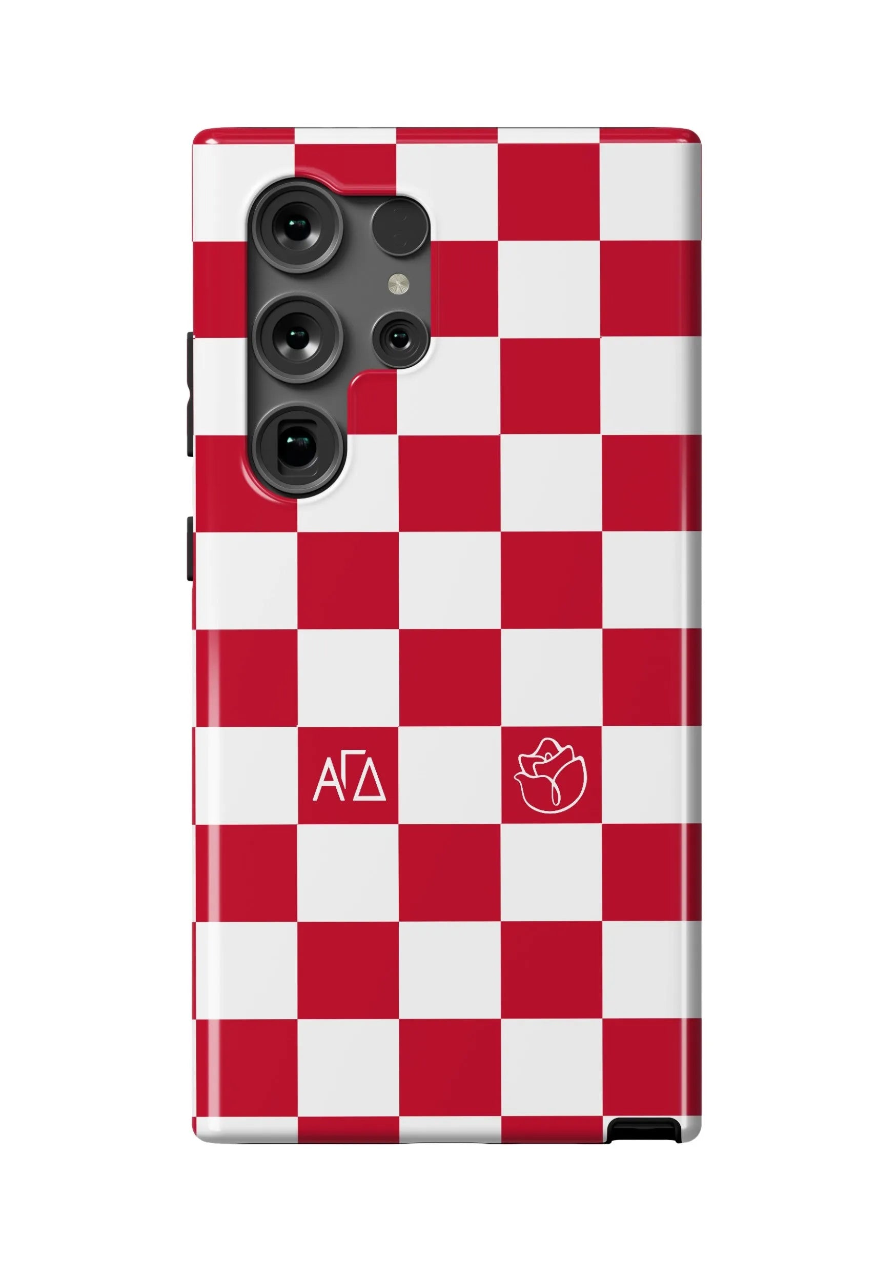 Alpha Gam Samsung Galaxy 24, 23 Mobile Phone Case - Red Check Gloss Mobile Phone Cases
