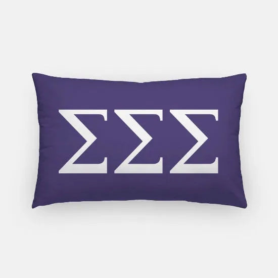 Tri Sigma Lumbar Throw Pillow Cover - Knockout Greek Letters Royal Purple Pillow Covers