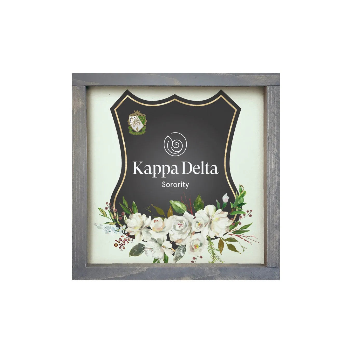 Kappa Delta 12x12 Wood Framed Sign - White Rose Frame Weathered Gray Wall Art & Signs