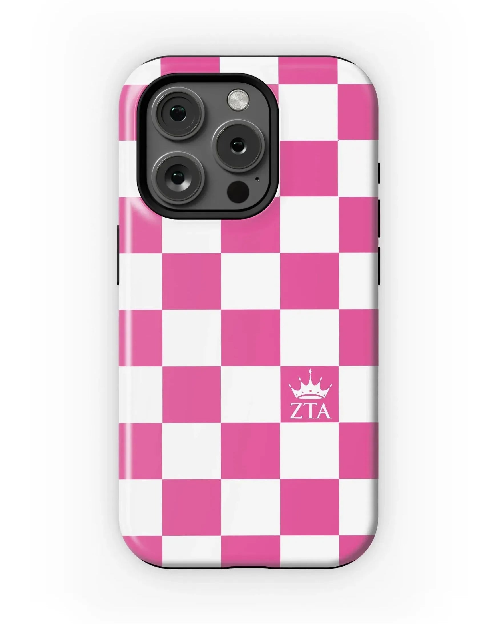 Zeta Tau Alpha iPhone 15, 14, 13 Mobile Phone Case - Pink Check Matte Mobile Phone Cases