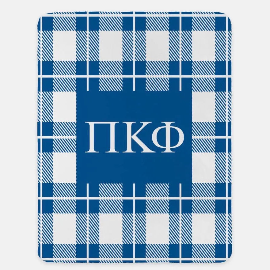 Pi Kappa Phi XL 60x80 Sherpa Throw Blanket - Plaid Blue Throw Blankets