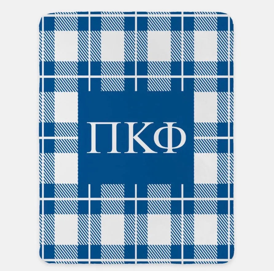 Pi Kappa Phi XL 60x80 Sherpa Throw Blanket - Plaid Blue Throw Blankets