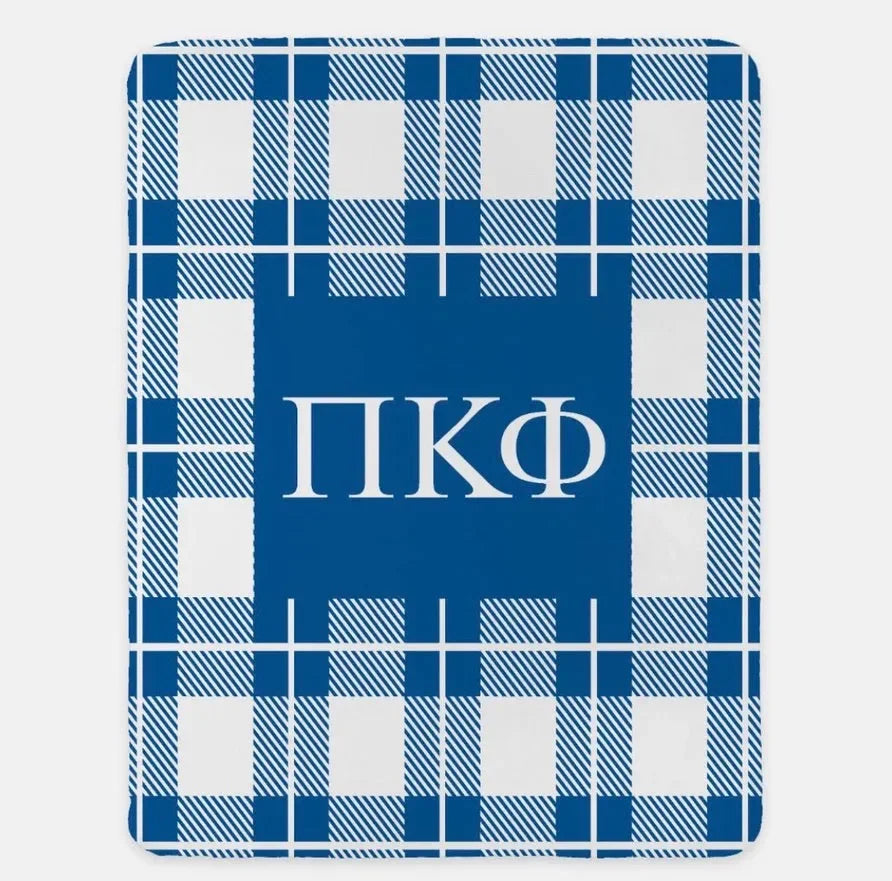 Pi Kappa Phi XL 60x80 Sherpa Throw Blanket - Plaid Blue Throw Blankets