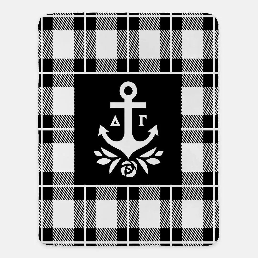 Delta Gamma XL 60x80 Plaid Sherpa Blanket Black Throw Blankets