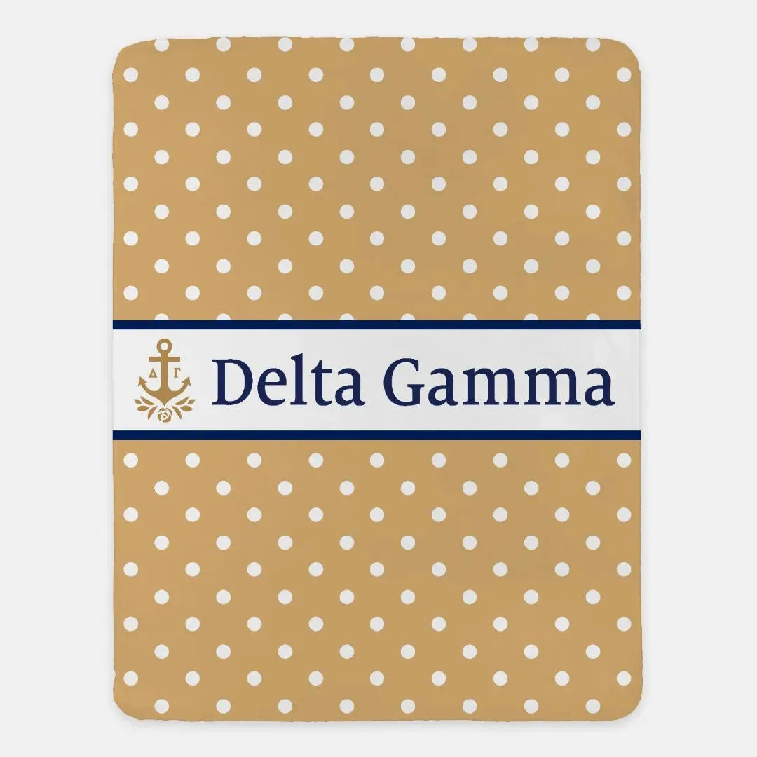 Delta Gamma XL 60x80 Sherpa Throw Blanket - Polka Dot Gold Throw Blankets