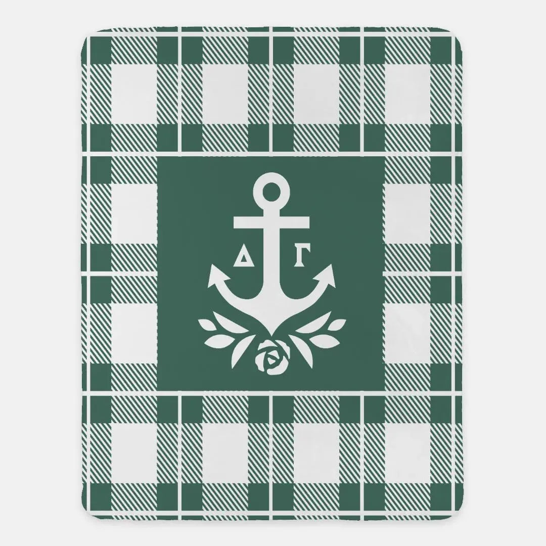 Delta Gamma XL 60x80 Plaid Sherpa Blanket Green Throw Blankets