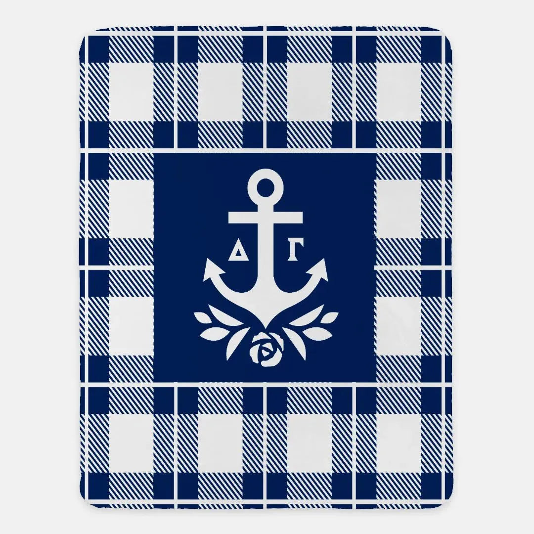 Delta Gamma XL 60x80 Plaid Sherpa Blanket Navy Throw Blankets