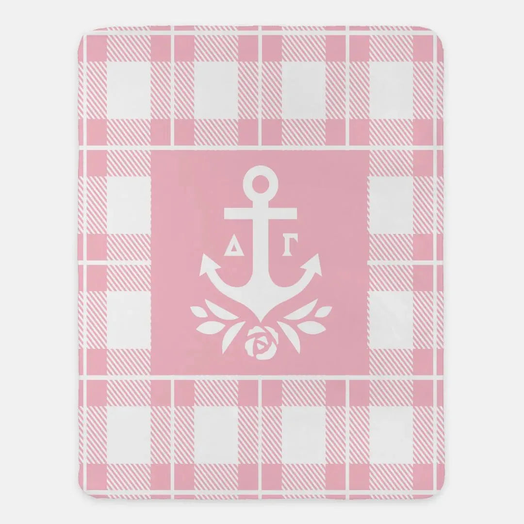 Delta Gamma XL 60x80 Plaid Sherpa Blanket Pink Throw Blankets
