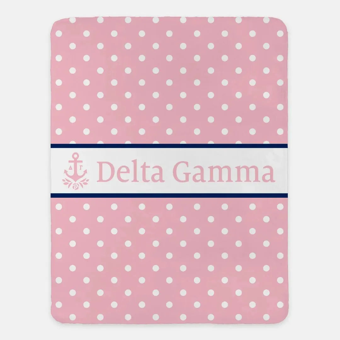 Delta Gamma XL 60x80 Sherpa Throw Blanket - Polka Dot Pink Throw Blankets