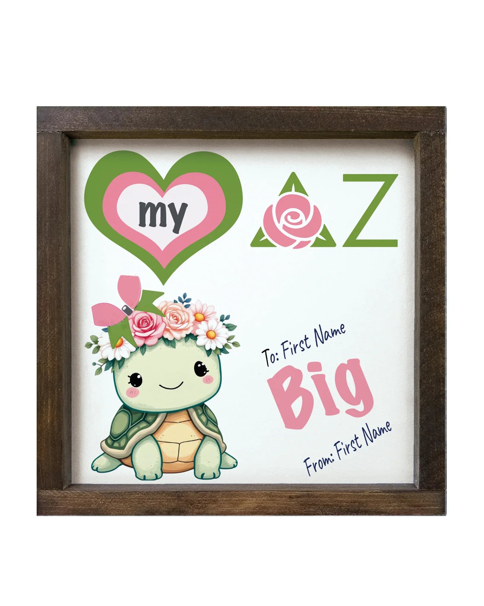 Personalized Delta Zeta 12x12 Love My Big Little Wood Framed Sign
