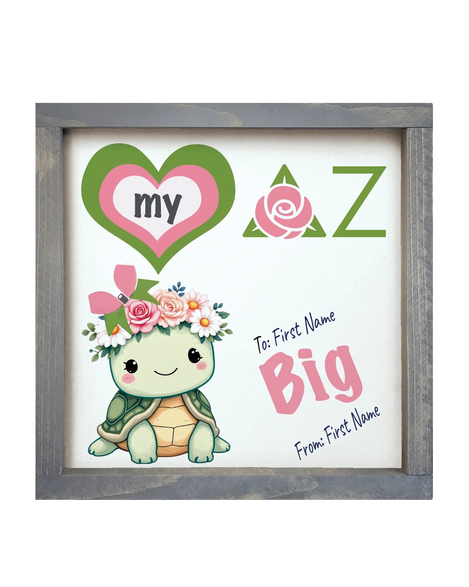Personalized Delta Zeta 12x12 Love My Big Little Wood Framed Sign