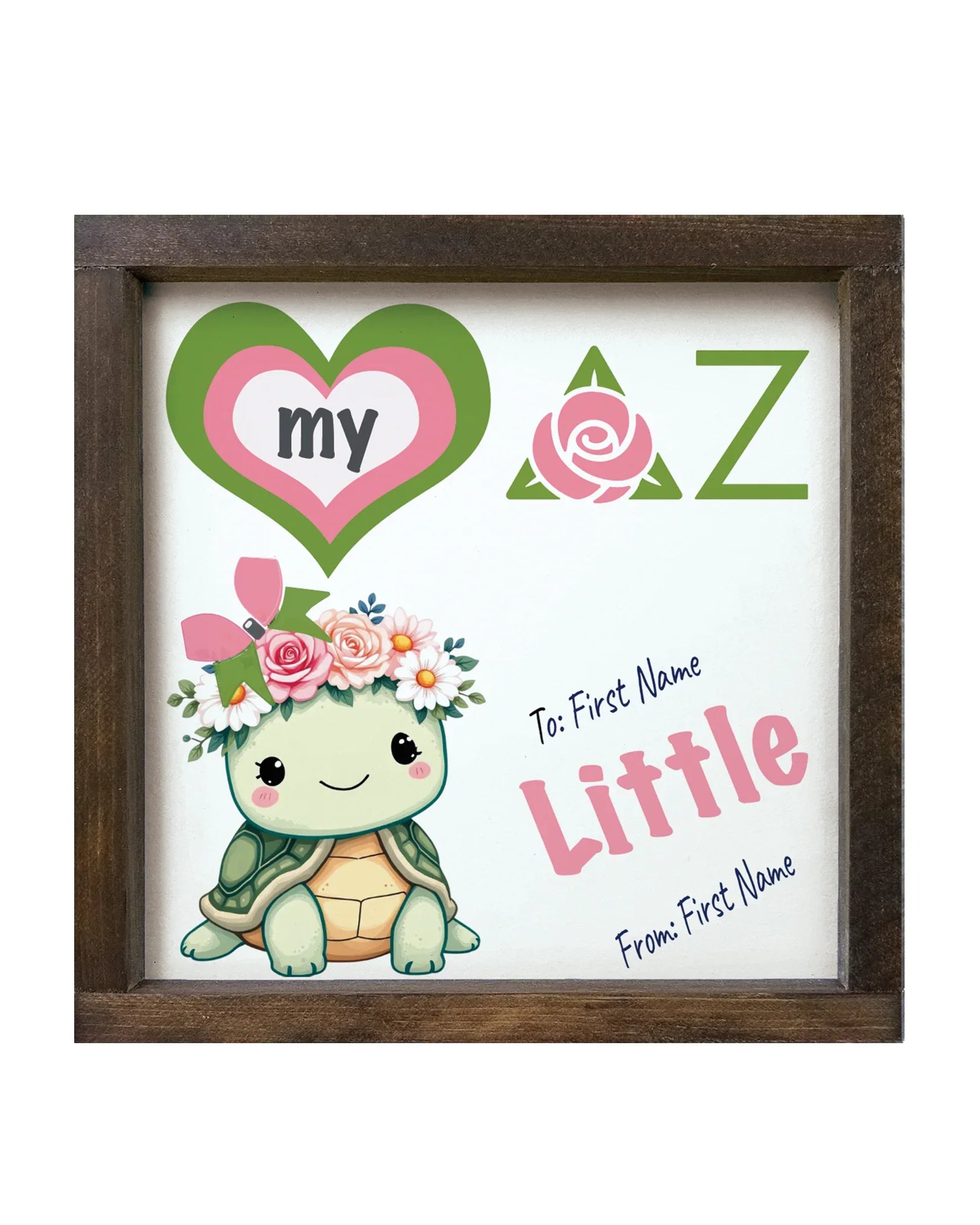Personalized Delta Zeta 12x12 Love My Big Little Wood Framed Sign
