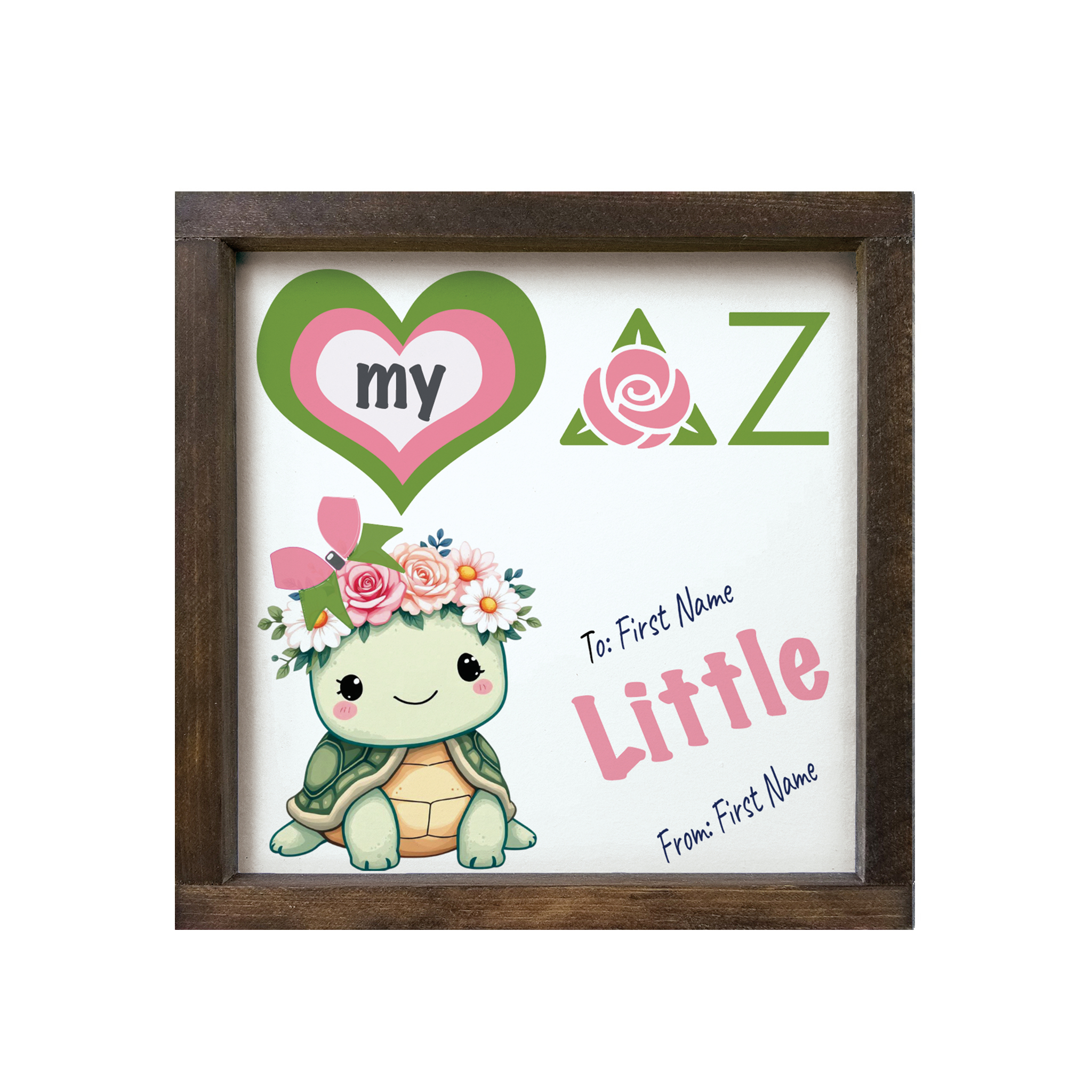 Personalized Delta Zeta 12x12 Love My Big Little Wood Framed Sign