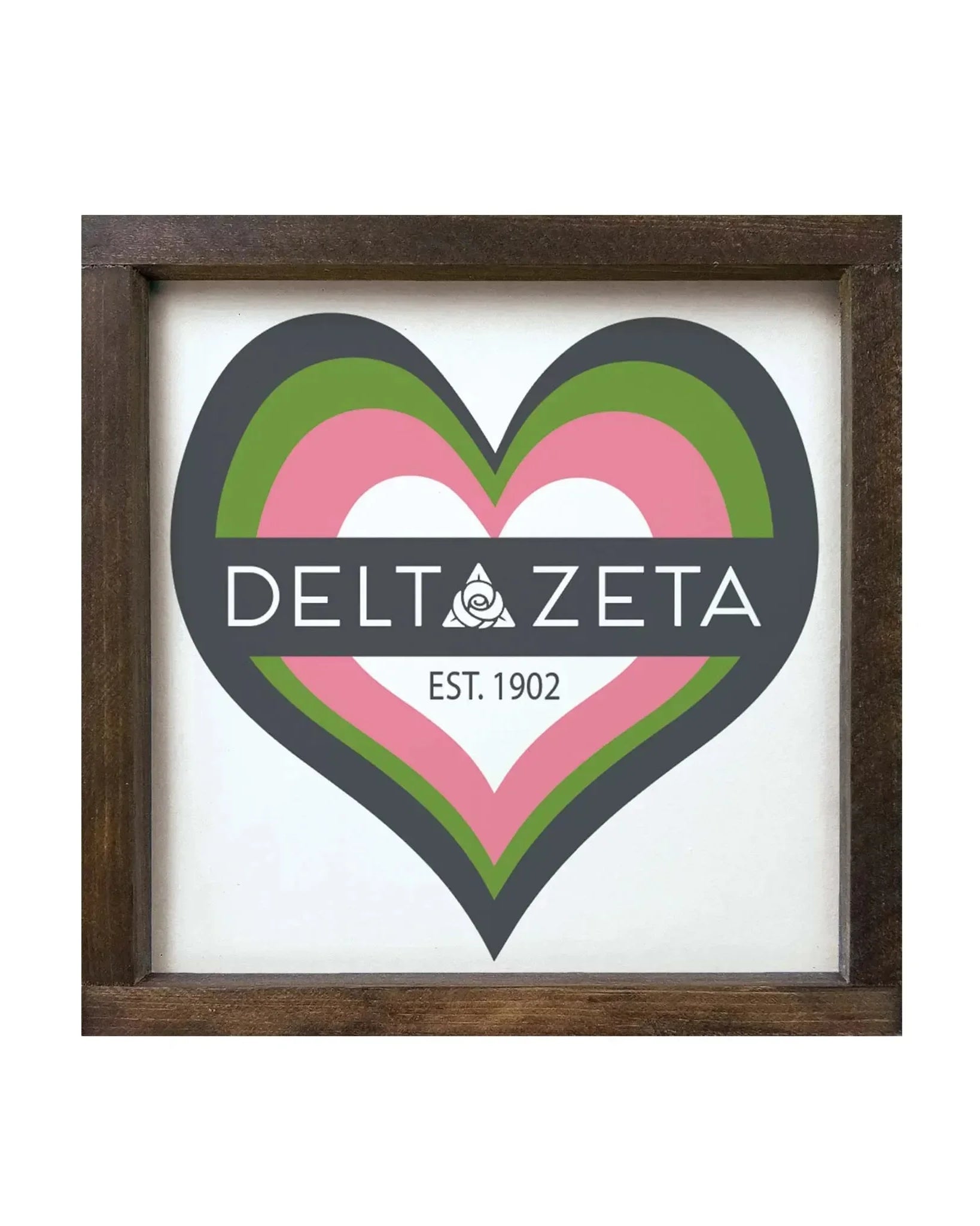 Delta Zeta 12x12 Heart Wood Framed Sign Wall Art & Signs