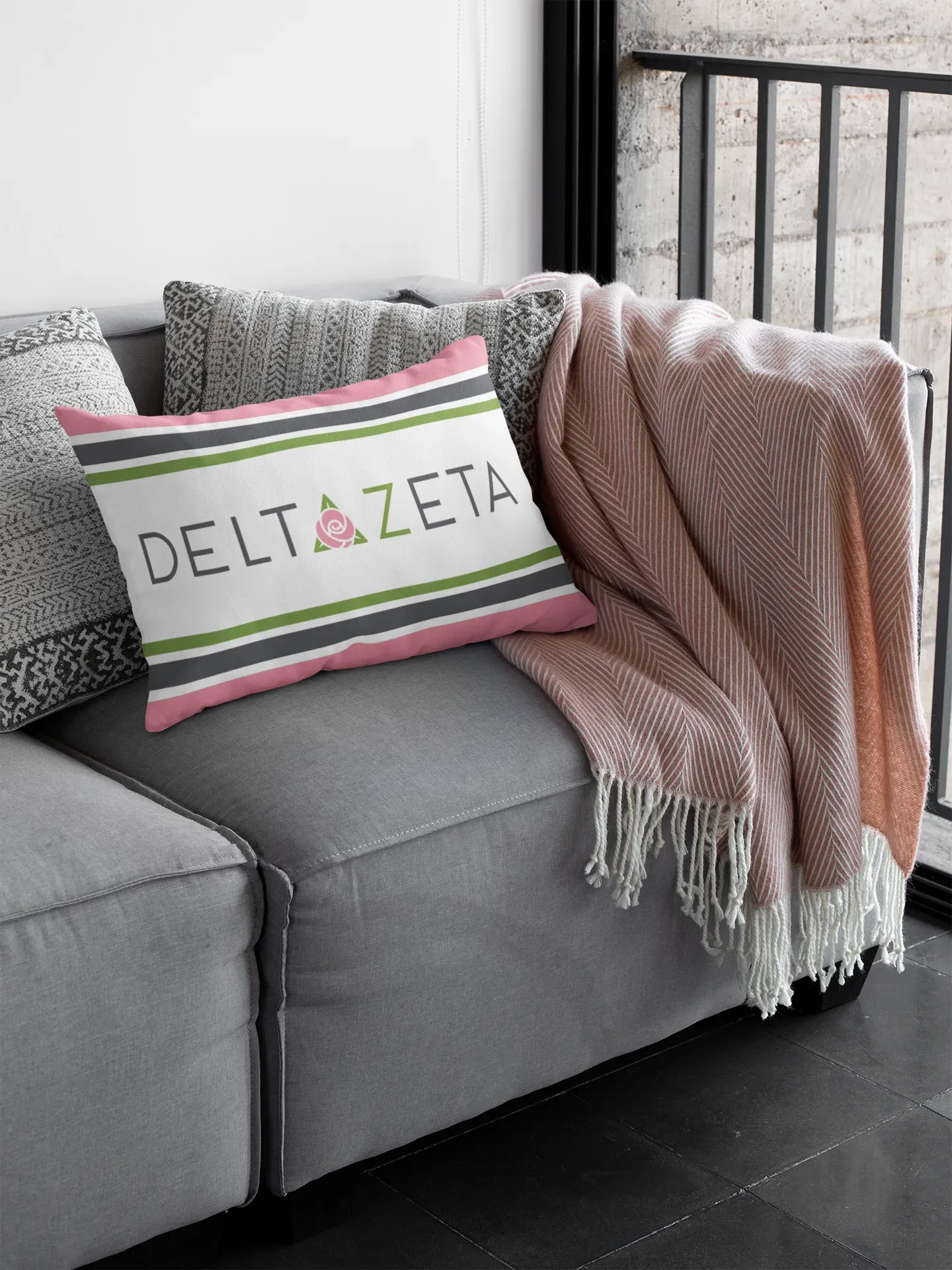 Delta Zeta Lumbar Throw Pillow Cover - Stripes Pillow Covers