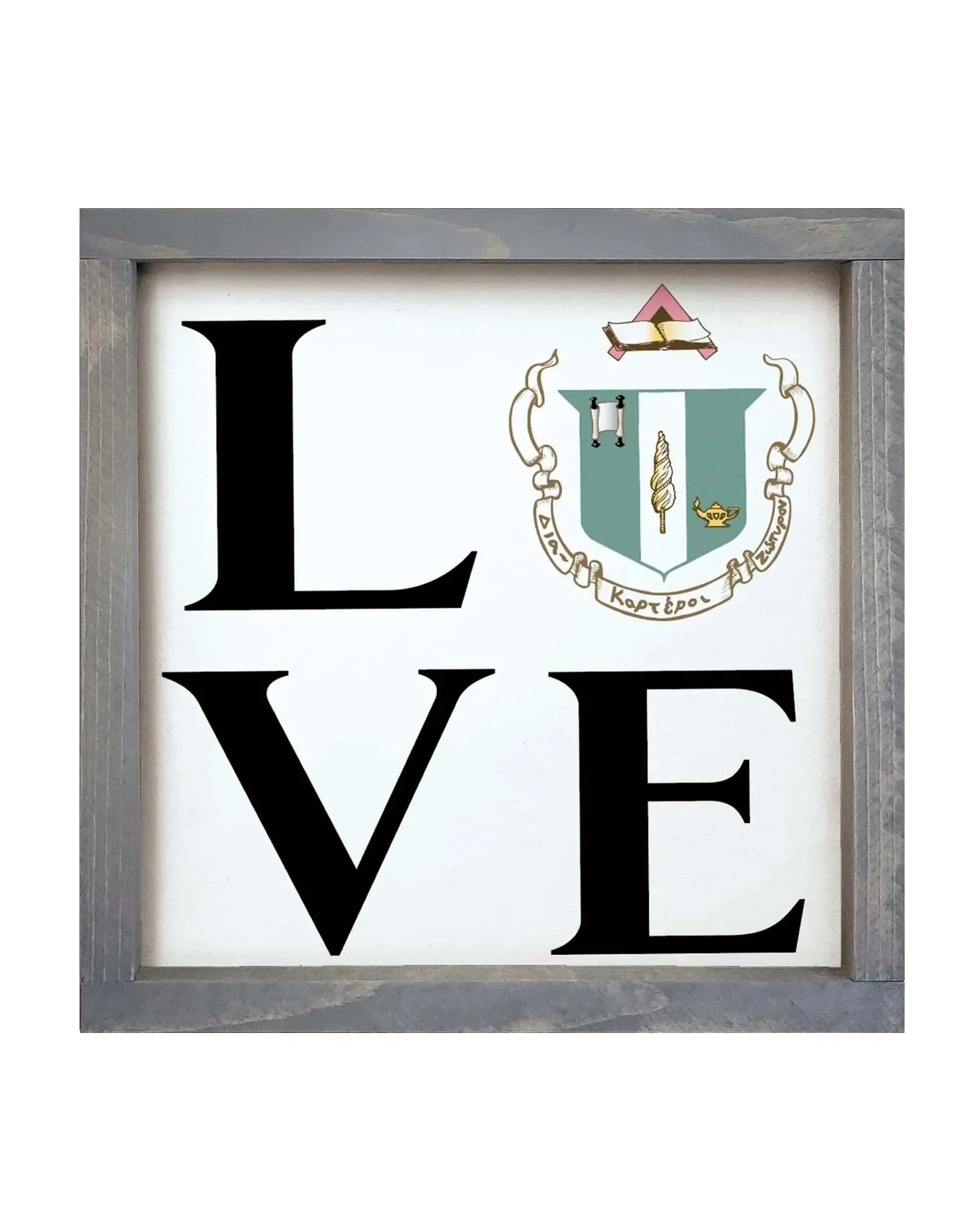 Delta Zeta 12x12 "LOVE" Wood Framed Sign Weathered Gray Wall Art & Signs