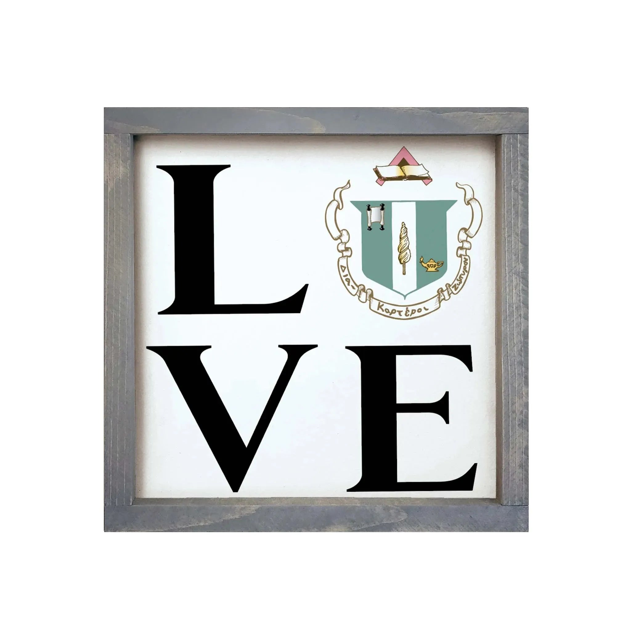Delta Zeta 12x12 "LOVE" Wood Framed Sign Weathered Gray Wall Art & Signs