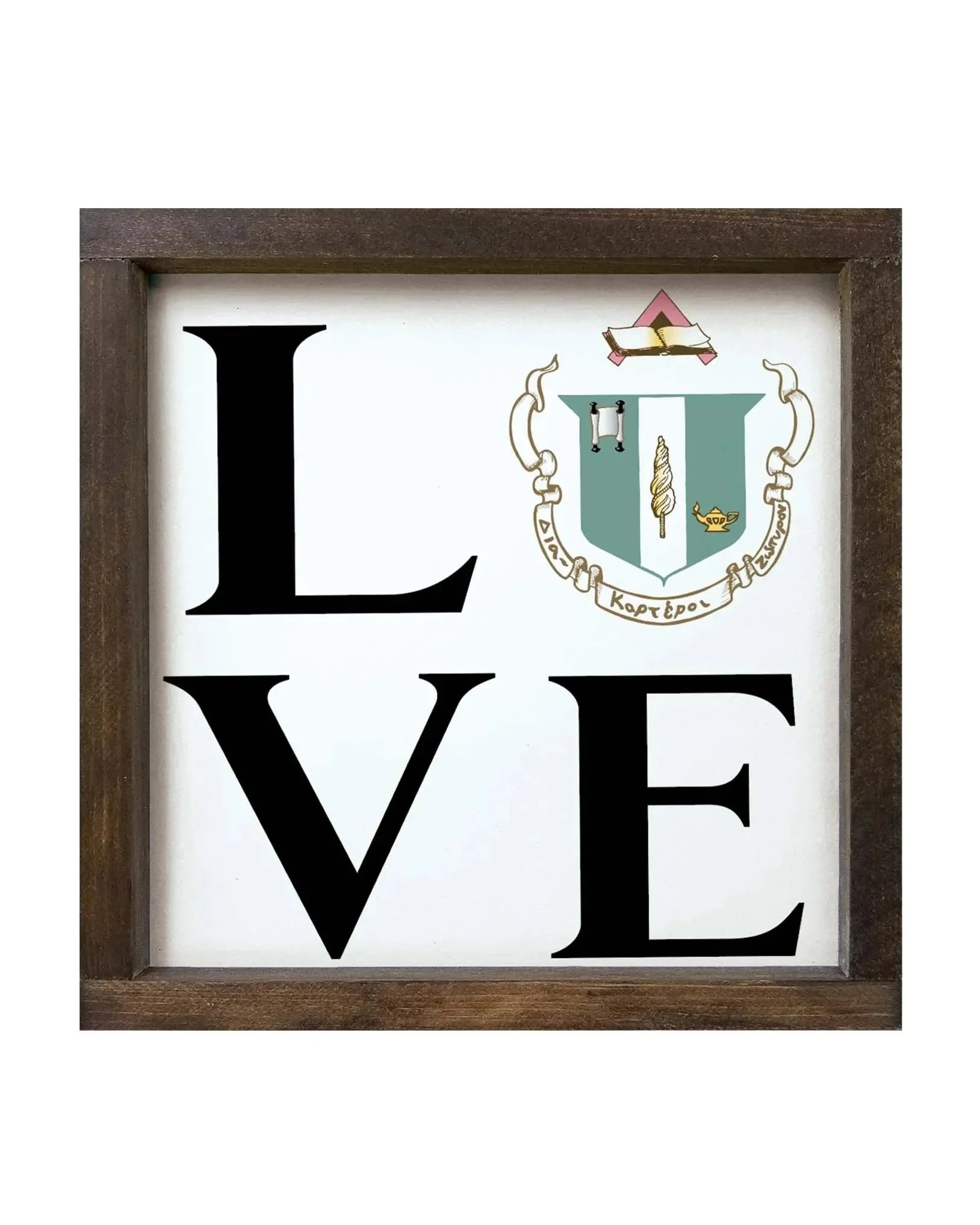 Delta Zeta 12x12 "LOVE" Wood Framed Sign Walnut Stain Wall Art & Signs