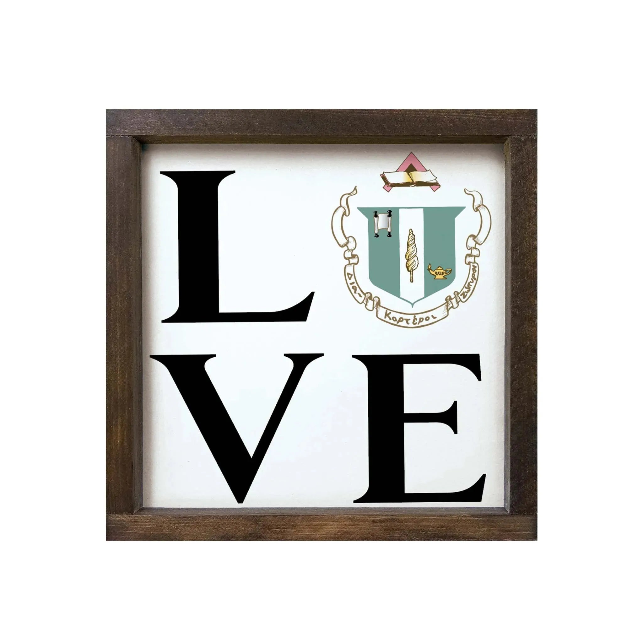 Delta Zeta 12x12 "LOVE" Wood Framed Sign Walnut Stain Wall Art & Signs