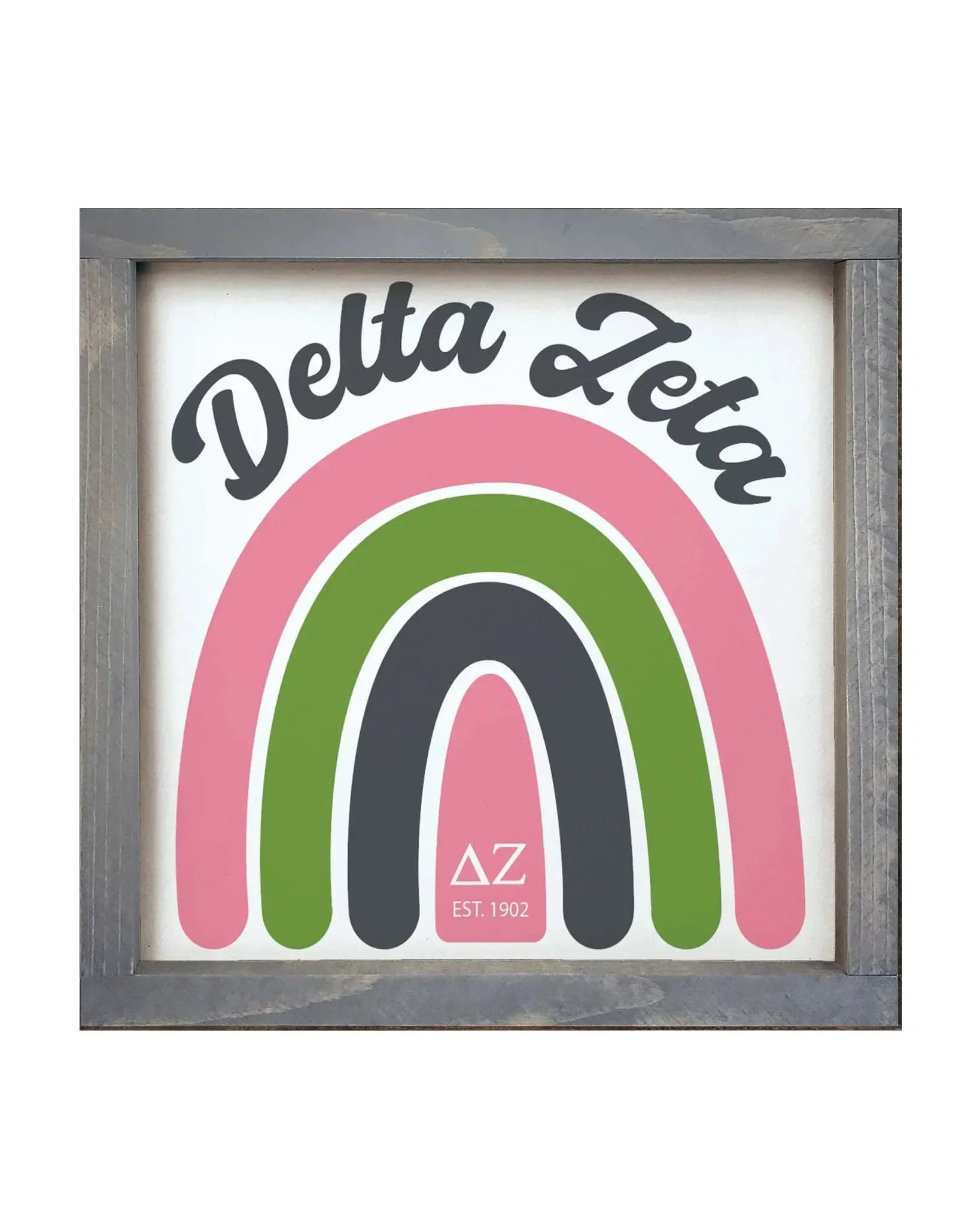 Delta Zeta 12x12 Rainbow Wood Framed Sign Weathered Gray Wall Art & Signs