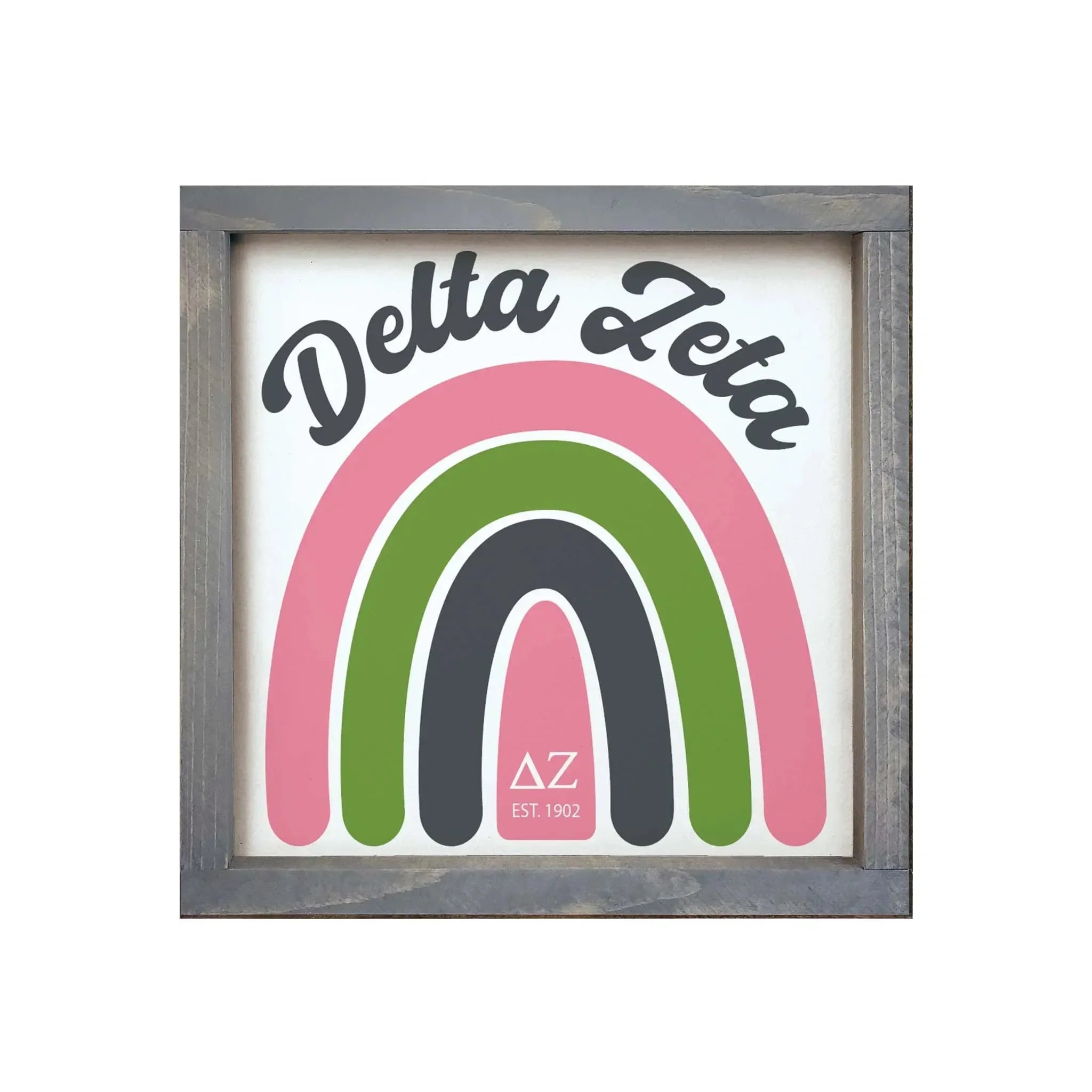 Delta Zeta 12x12 Rainbow Wood Framed Sign Weathered Gray Wall Art & Signs