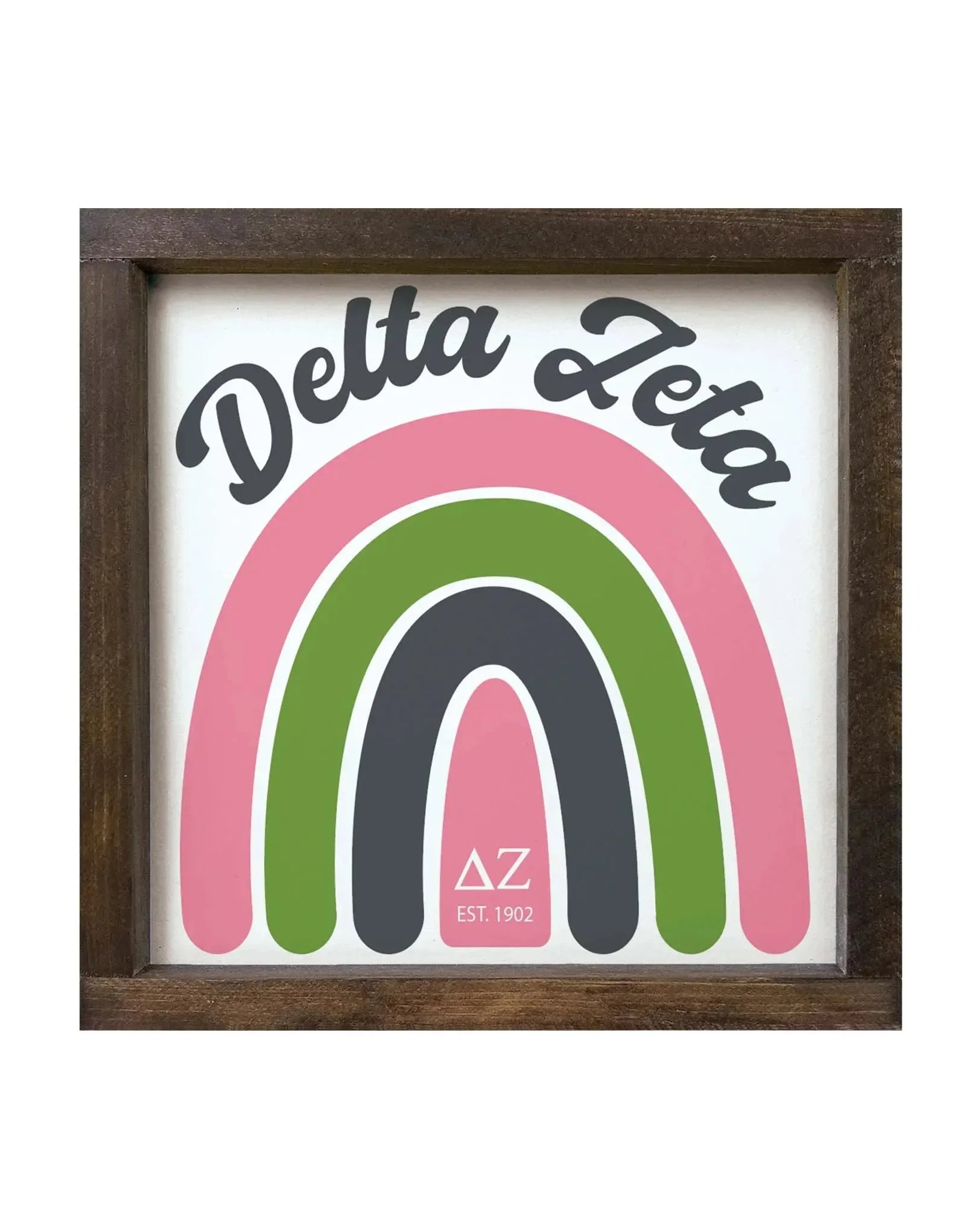 Delta Zeta 12x12 Rainbow Wood Framed Sign Walnut Stain Wall Art & Signs