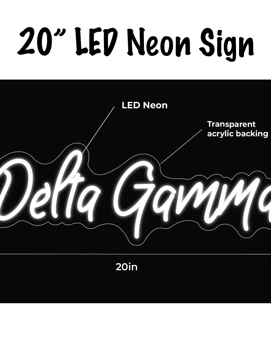 Delta Gamma LED Neon Script Sign w/ Dimmer Neon Signs