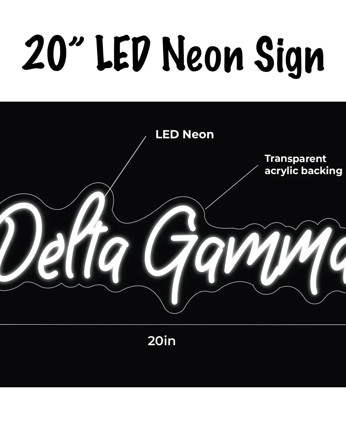 Delta Gamma LED Neon Script Sign w/ Dimmer Neon Signs