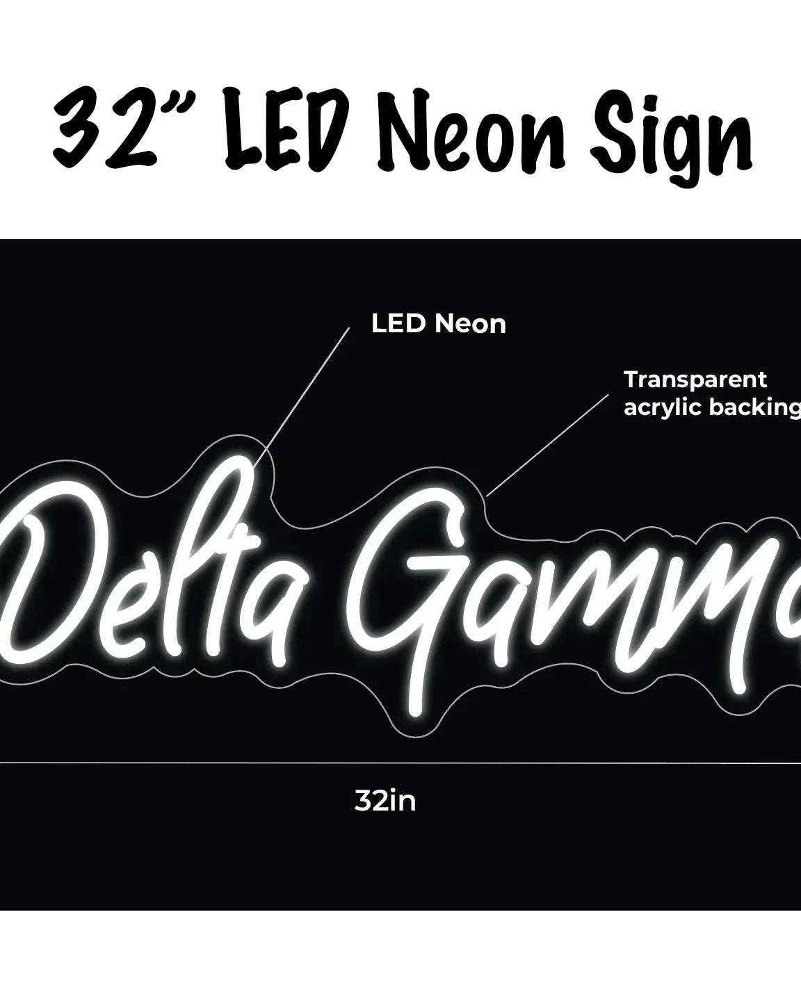 Delta Gamma LED Neon Script Sign w/ Dimmer Neon Signs