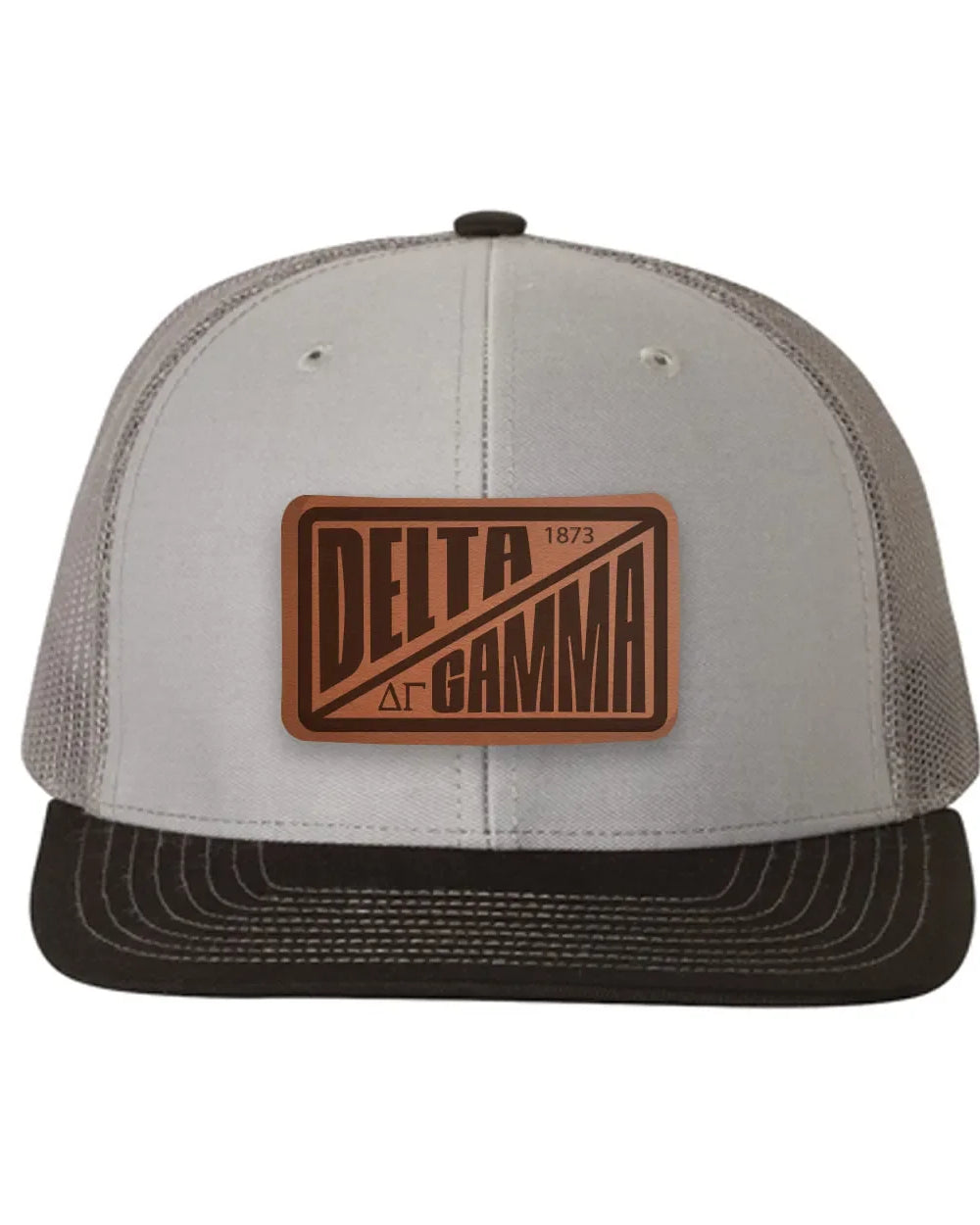 Delta Gamma Richardson 112 Leatherette Patch Trucker Hat - Divide Gray Charcoal Black Trucker Hat
