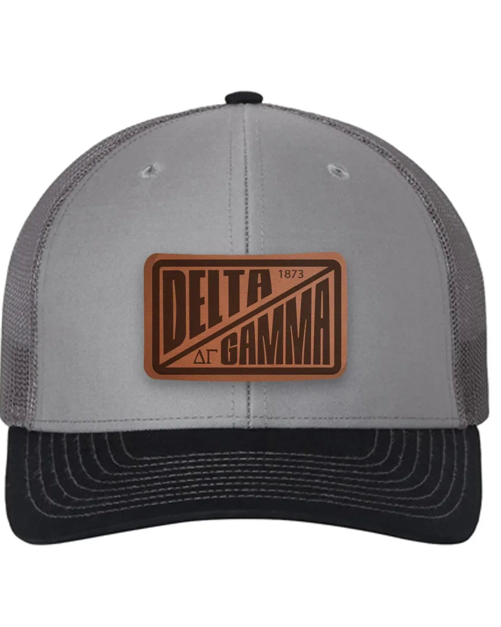Delta Gamma Richardson 112 Leatherette Patch Trucker Hat - Divide Gray Charcoal Navy Trucker Hat