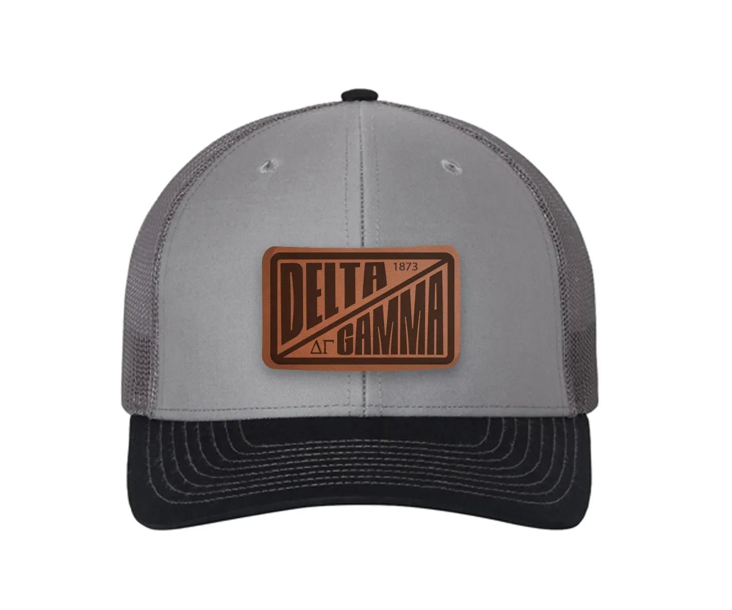 Delta Gamma Richardson 112 Leatherette Patch Trucker Hat - Divide Gray Charcoal Navy Trucker Hat