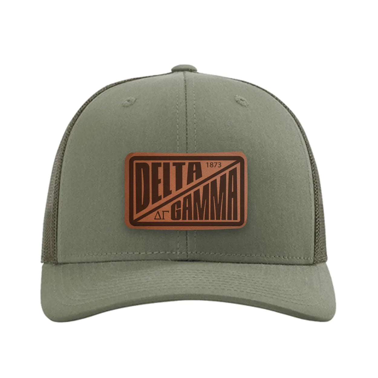 Delta Gamma Richardson 112 Leatherette Patch Trucker Hat - Divide Loden Trucker Hat