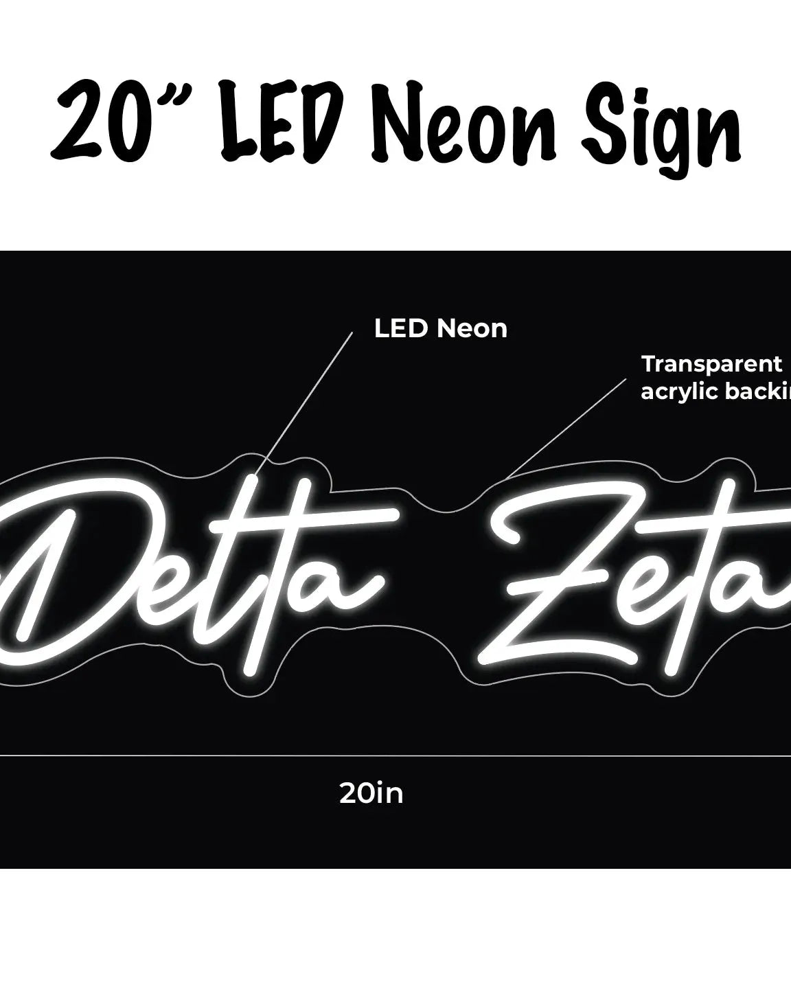 Delta Zeta LED Neon Sign w/ Dimmer Neon Signs