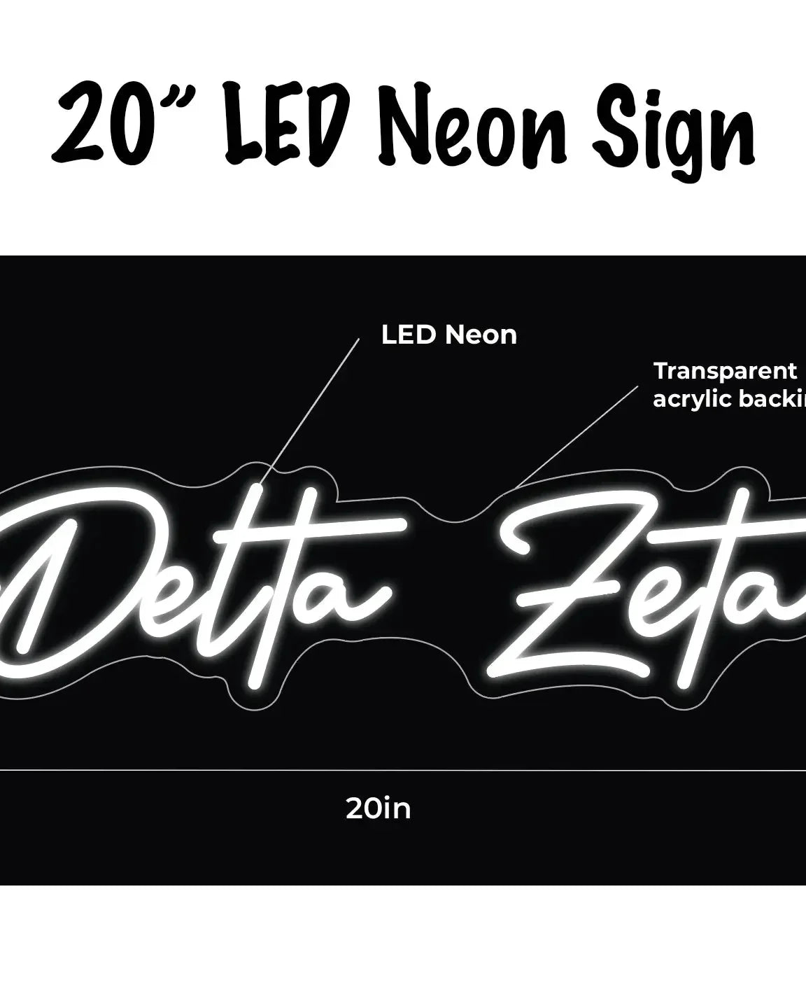 Delta Zeta LED Neon Sign w/ Dimmer Neon Signs