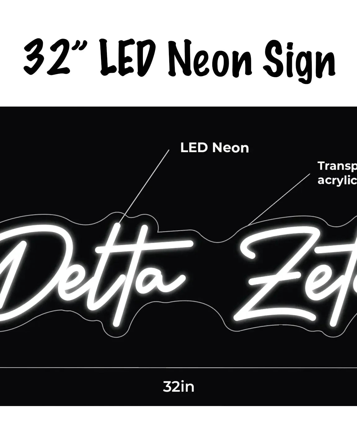 Delta Zeta LED Neon Sign w/ Dimmer Neon Signs