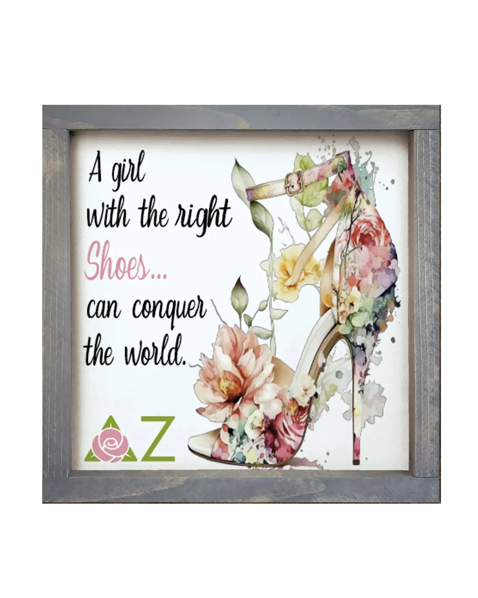 Delta Zeta 12x12 Wood Framed Sign - The Right Shoes Weathered Gray Wall Art & Signs