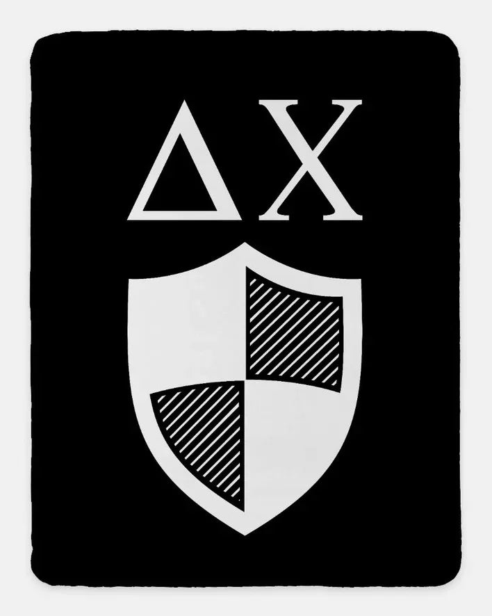 Delta Chi Sherpa Blanket XL 60" x 80 - Greek Letters & Shield Black