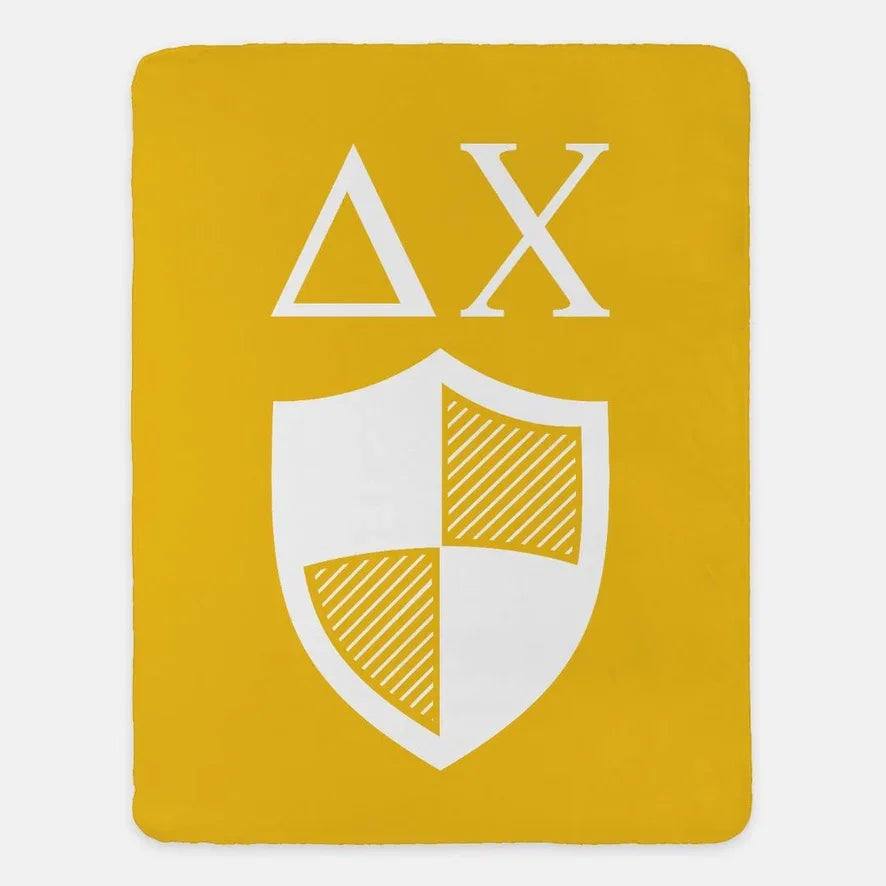 Delta Chi Sherpa Blanket XL 60" x 80 Greek Letters Shield Gold