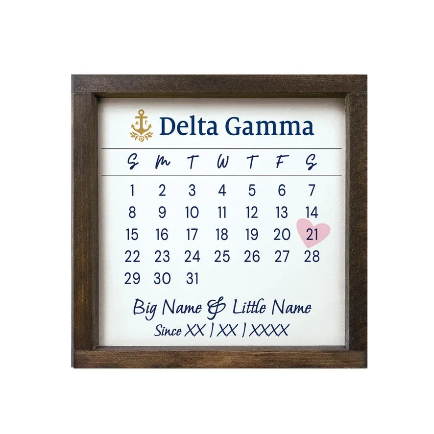 Delta Gamma Personalized Big Little Calendar Framed Sign 12x12