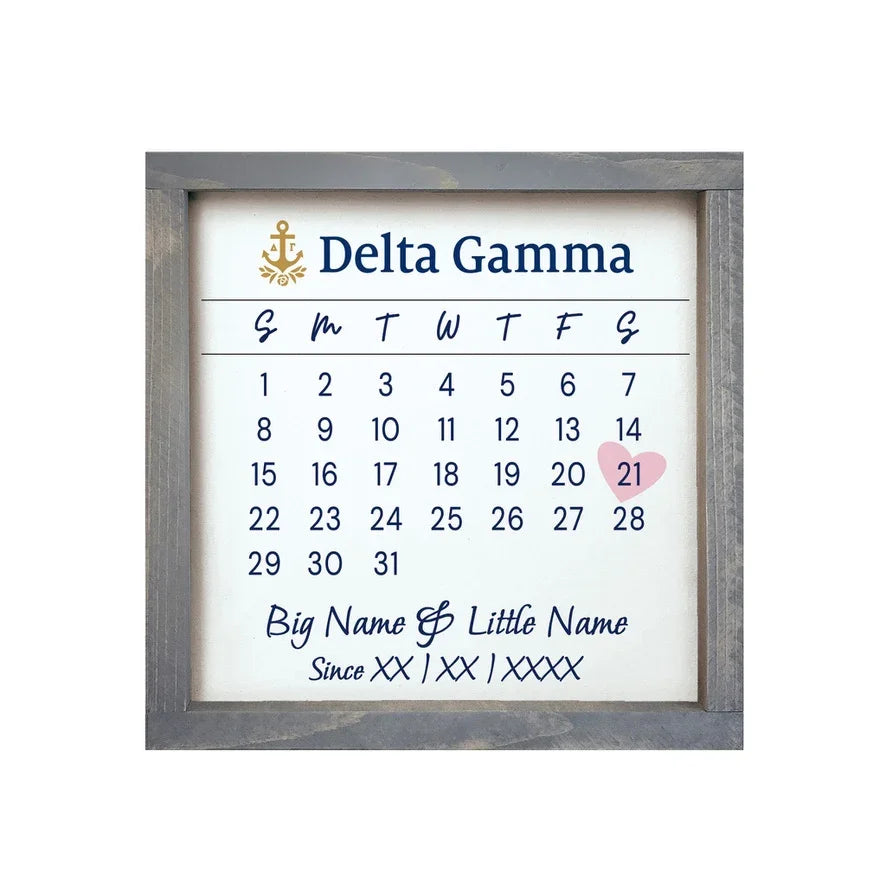 Delta Gamma Personalized Big Little Calendar Framed Sign - 12x12