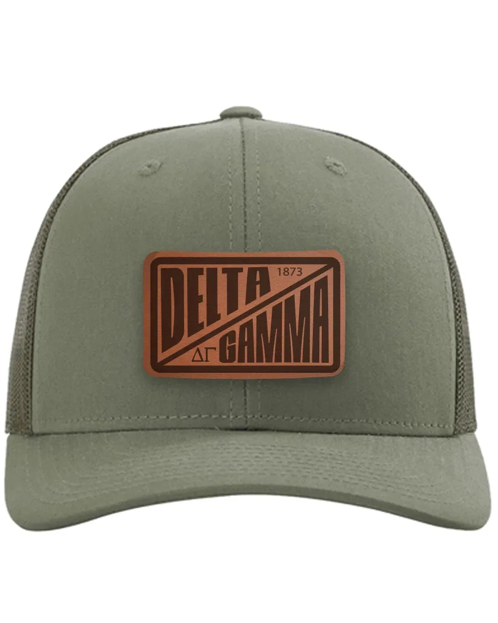 Delta Gamma Richardson 112 Leatherette Patch Trucker Hat - Divide Loden Trucker Hat