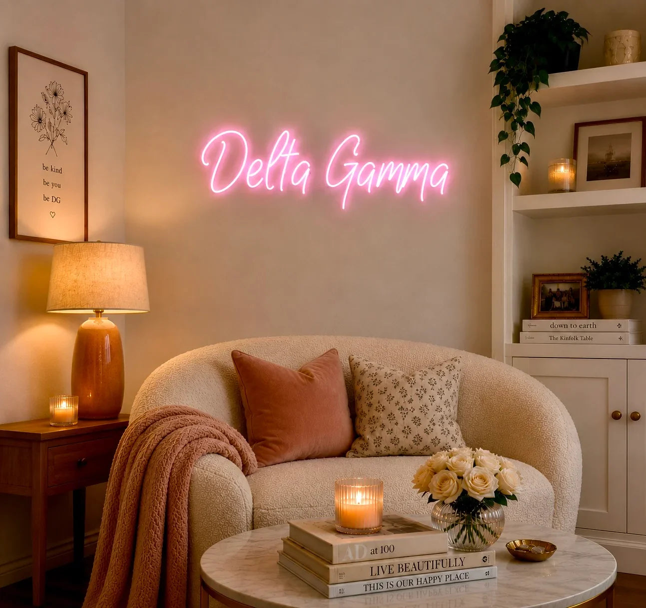 Delta Gamma LED Neon Script Sign w/ Dimmer | DG Dorm Wall Art | Gifts