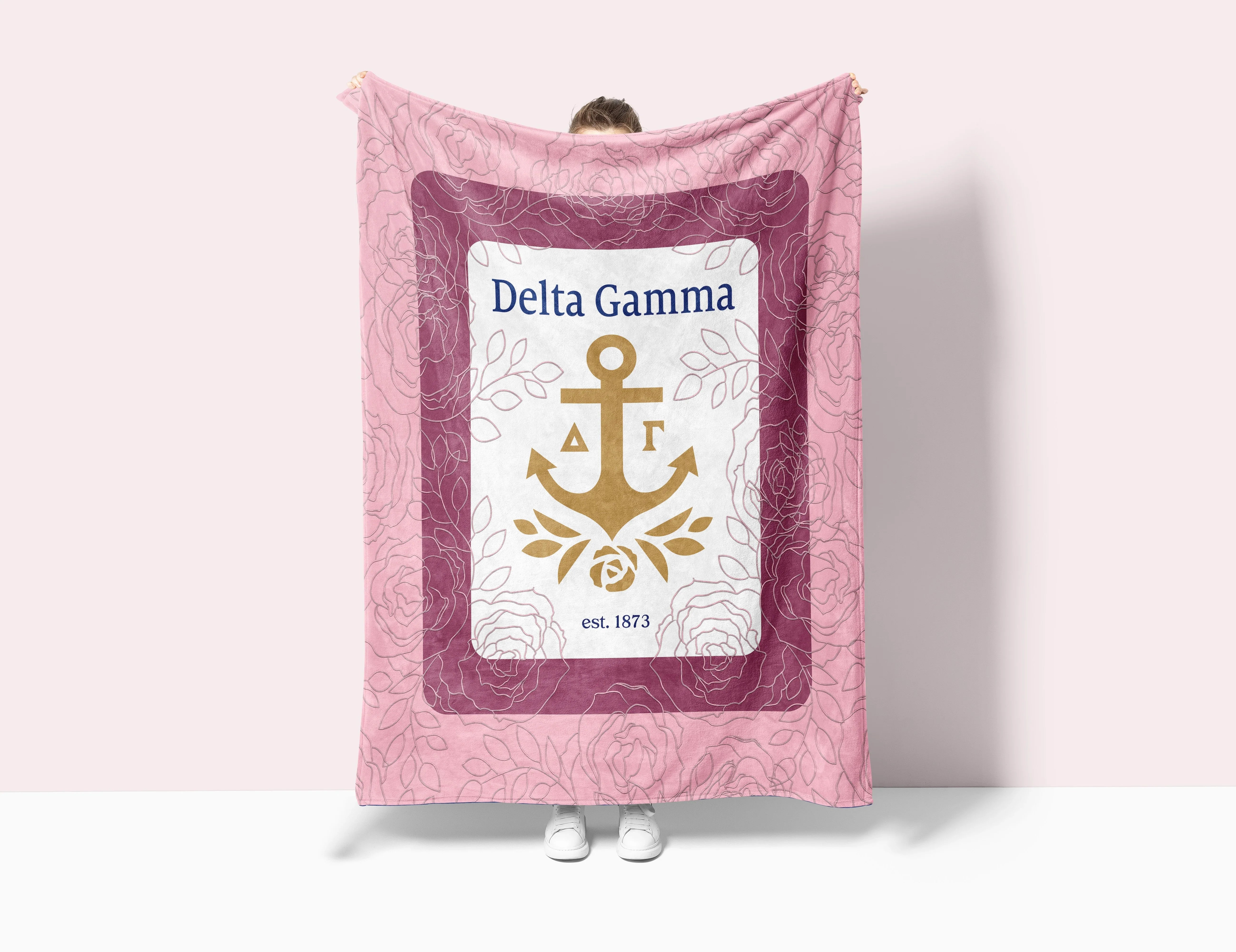 Delta Gamma Blanket XL 60x80 - Pink Floral Band | DG Gifts & Merch