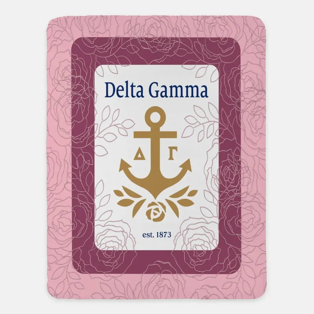 Delta Gamma XL 60x80 Sherpa Throw Blanket - Pink Floral Band Throw Blankets